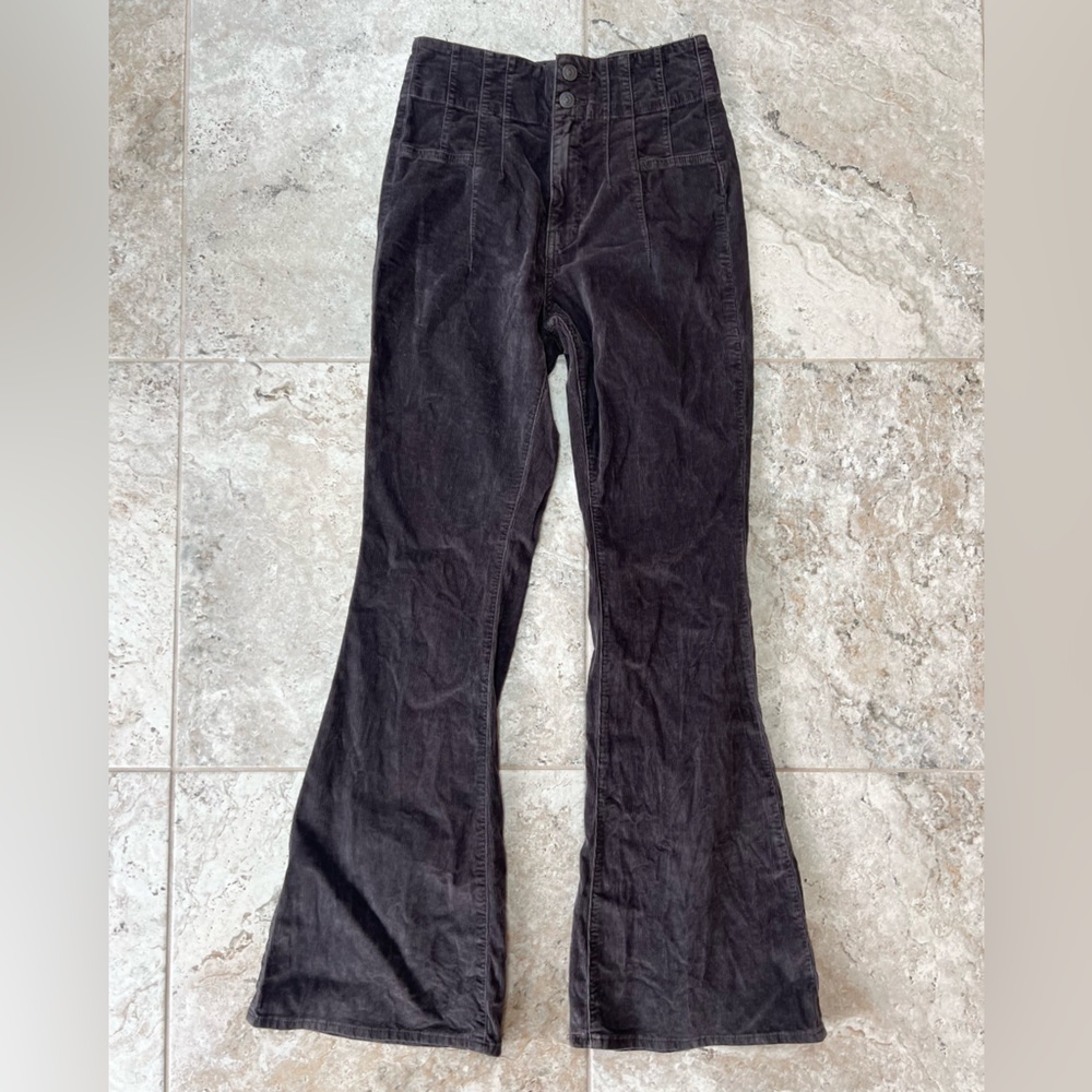 Free People We the Free Jayde High-Rise Flare Corduroy Jeans, Dark Brown, 27
